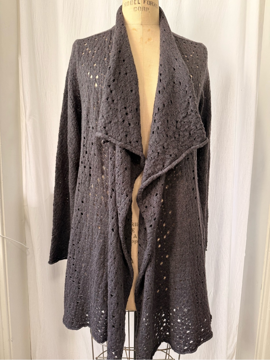 Eileen Fisher, Open Lace Texture, Waterfall Collar Cardigan, Sz M